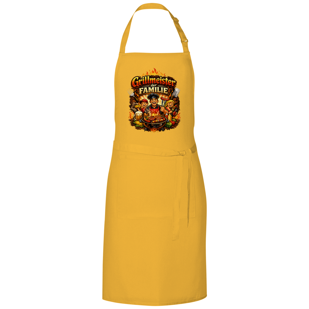 Grillschürze „Grillmeister der Familie“ – Lustige BBQ Schürze für Männer & Grillfans