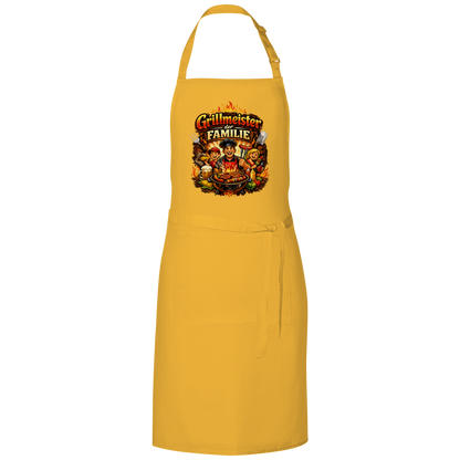 Grillschürze „Grillmeister der Familie“ – Lustige BBQ Schürze für Männer & Grillfans