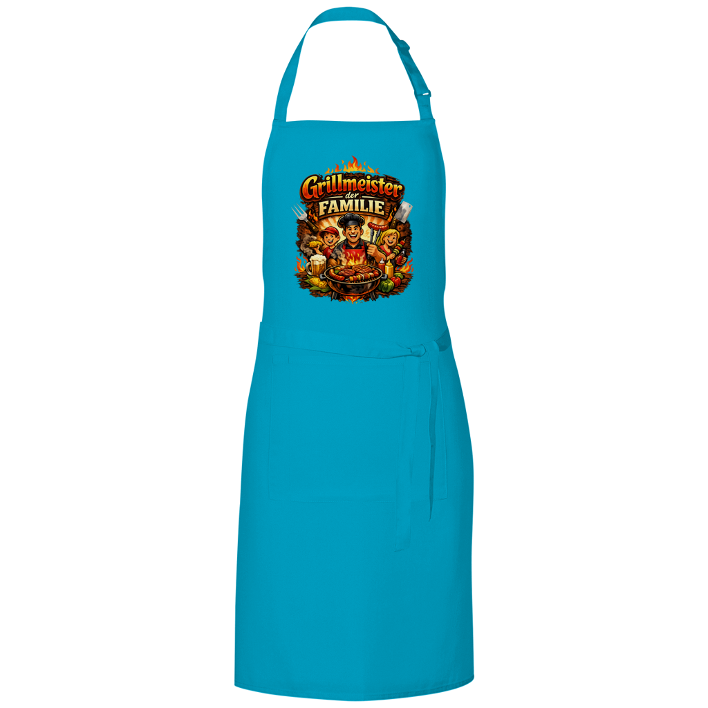 Grillschürze „Grillmeister der Familie“ – Lustige BBQ Schürze für Männer & Grillfans