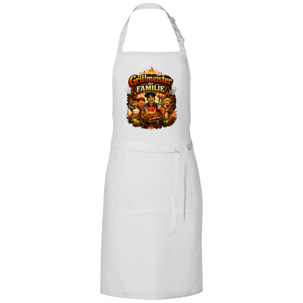 Grillschürze „Grillmeister der Familie“ – Lustige BBQ Schürze für Männer & Grillfans
