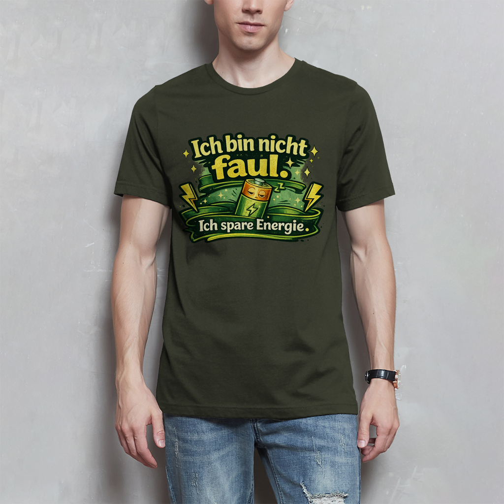 Herren T-Shirt „Ich bin nicht faul. Ich spare Energie.“ – Lustiges Sprüche Shirt mit Humor