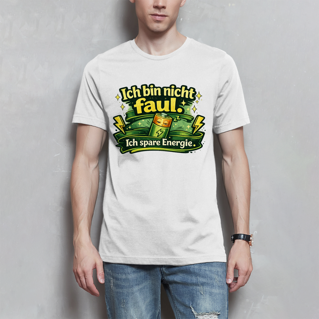 Herren T-Shirt „Ich bin nicht faul. Ich spare Energie.“ – Lustiges Sprüche Shirt mit Humor