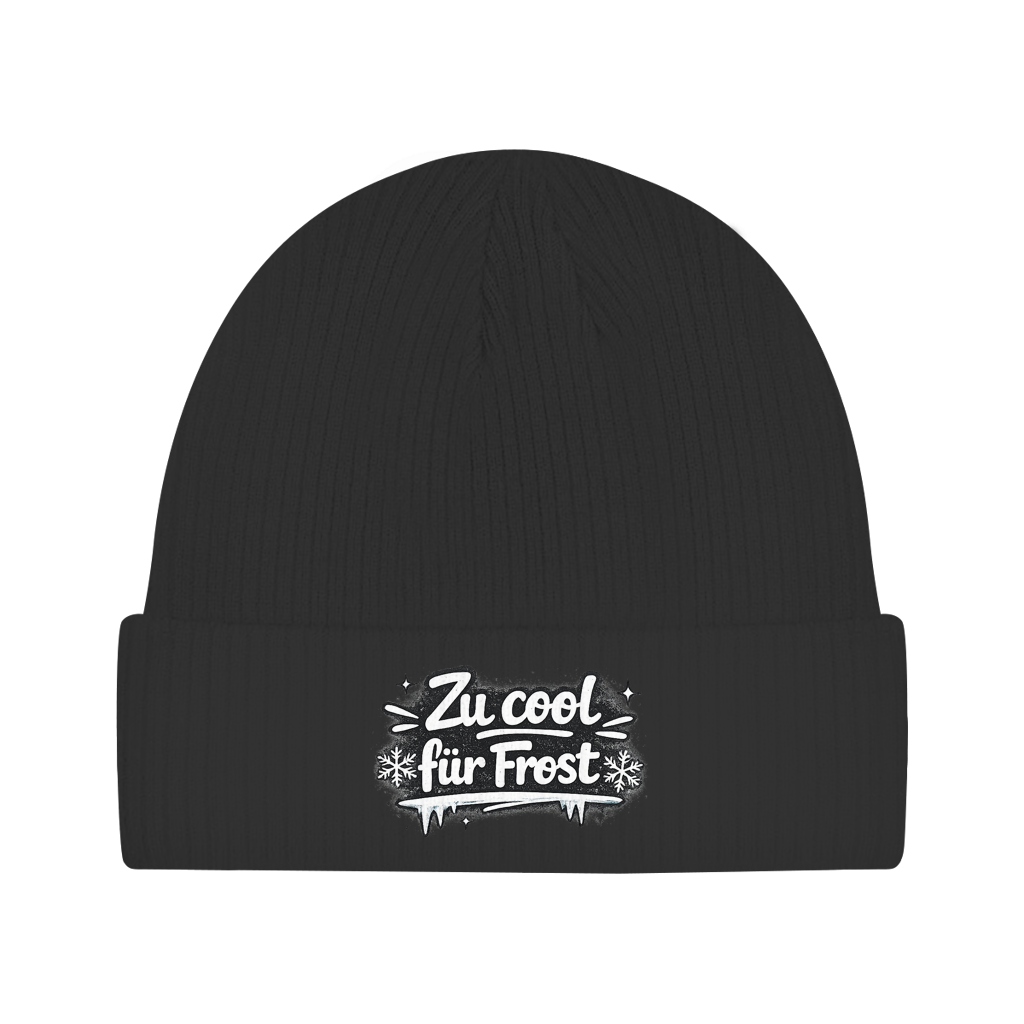 Beanie „Zu cool für Frost“ – Lustige Unisex Mütze aus Bio-Baumwolle
