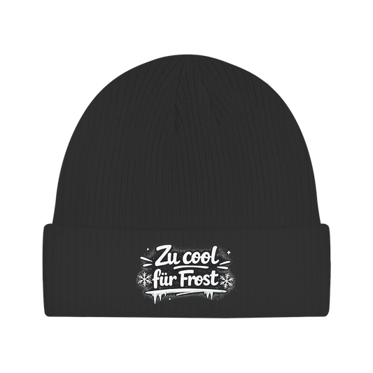 Beanie „Zu cool für Frost“ – Lustige Unisex Mütze aus Bio-Baumwolle