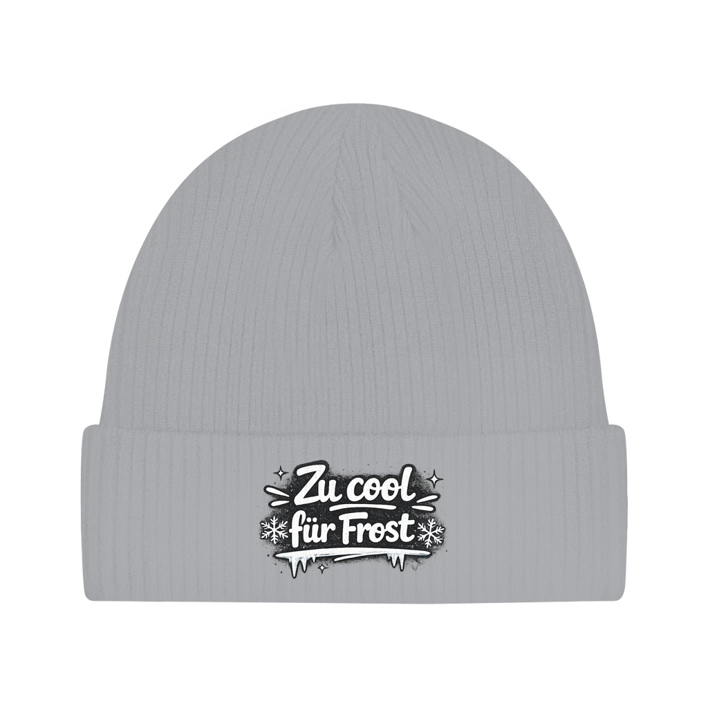 Beanie „Zu cool für Frost“ – Lustige Unisex Mütze aus Bio-Baumwolle
