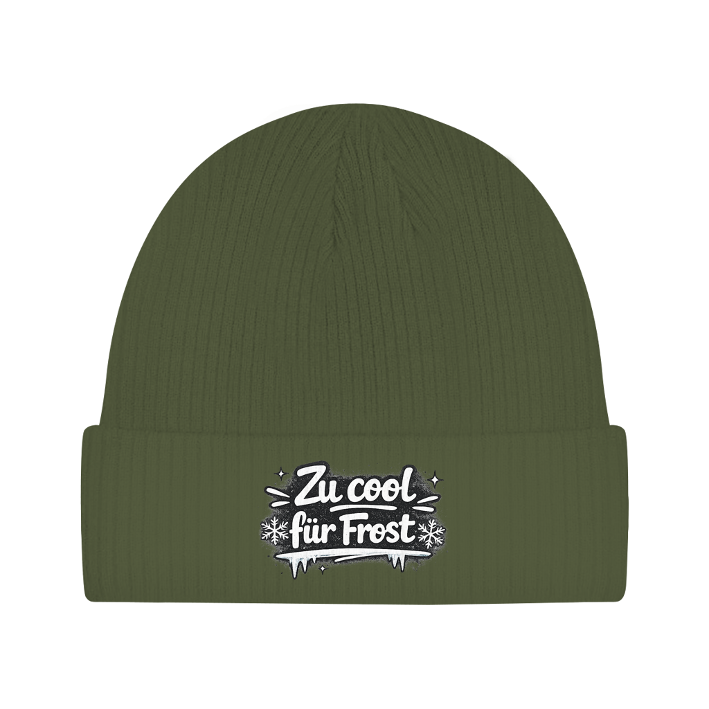 Beanie „Zu cool für Frost“ – Lustige Unisex Mütze aus Bio-Baumwolle