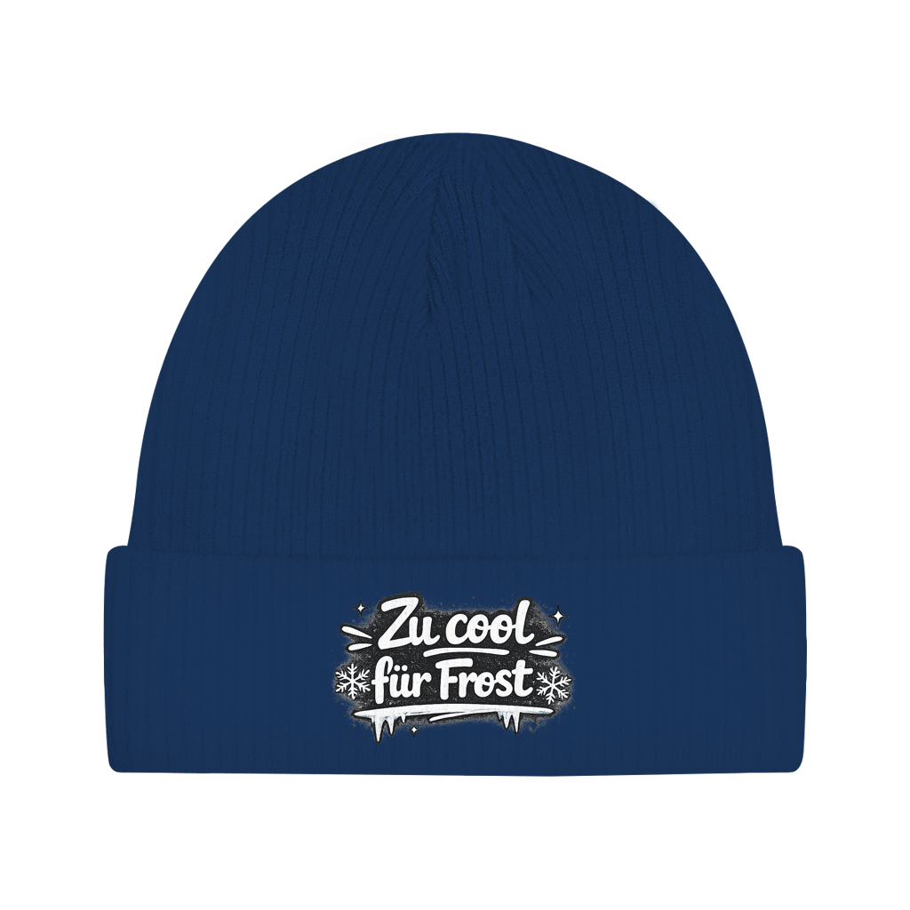 Beanie „Zu cool für Frost“ – Lustige Unisex Mütze aus Bio-Baumwolle