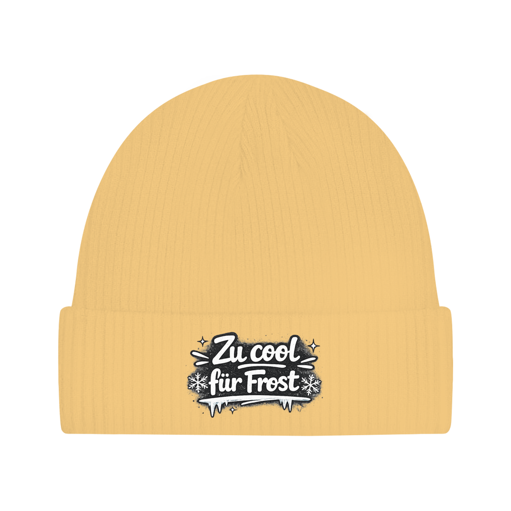 Beanie „Zu cool für Frost“ – Lustige Unisex Mütze aus Bio-Baumwolle