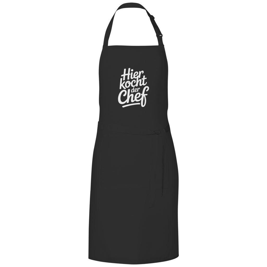 Grillschürze „Hier kocht der Chef“ – Weiße Schrift | Lustige Koch- & Grill-Schürze