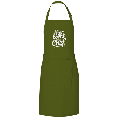 Grillschürze „Hier kocht der Chef“ – Weiße Schrift | Lustige Koch- & Grill-Schürze