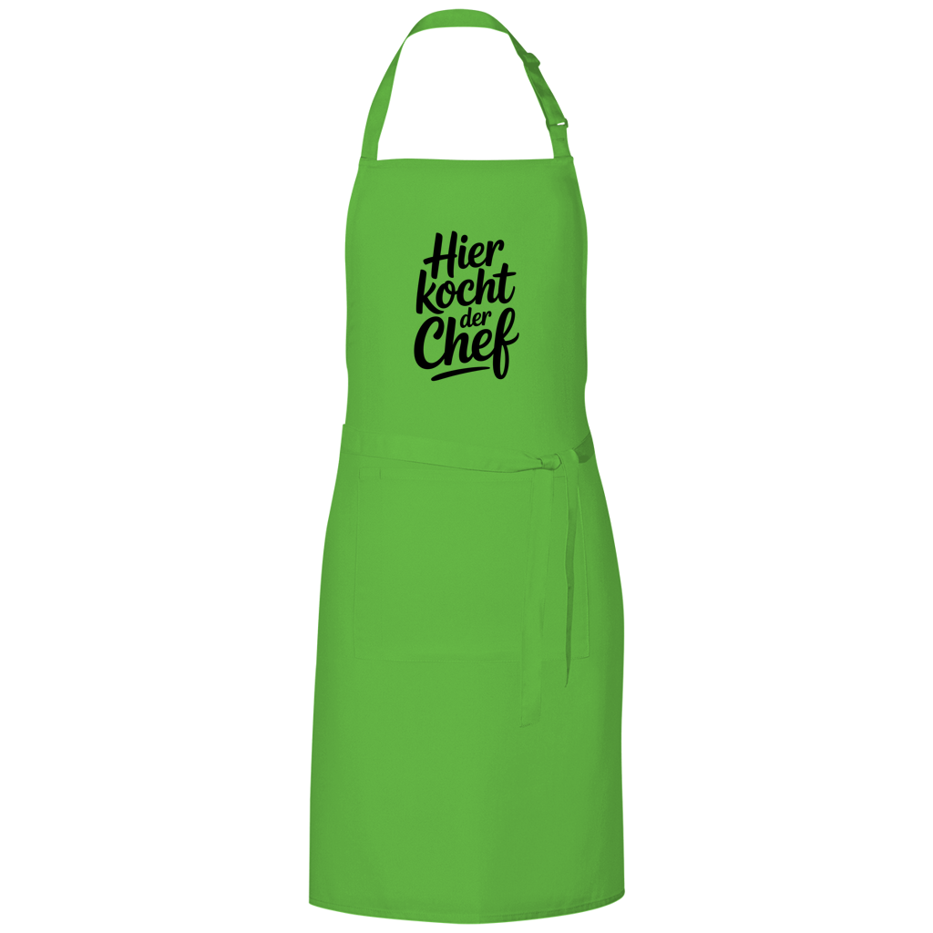Grillschürze „Hier kocht der Chef“ – Schwarze Schrift | Lustige Koch- & BBQ-Schürze