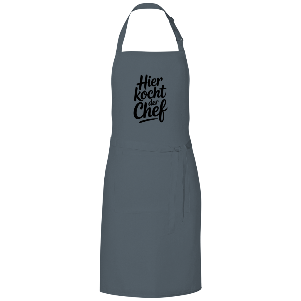 Grillschürze „Hier kocht der Chef“ – Schwarze Schrift | Lustige Koch- & BBQ-Schürze