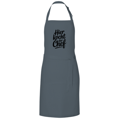 Grillschürze „Hier kocht der Chef“ – Schwarze Schrift | Lustige Koch- & BBQ-Schürze