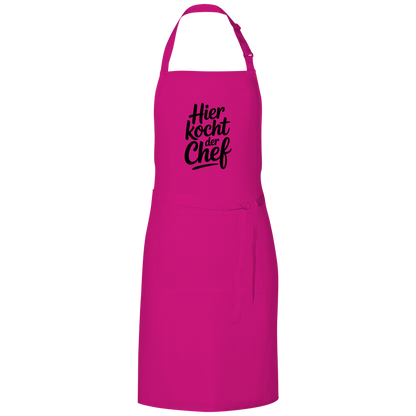 Grillschürze „Hier kocht der Chef“ – Schwarze Schrift | Lustige Koch- & BBQ-Schürze