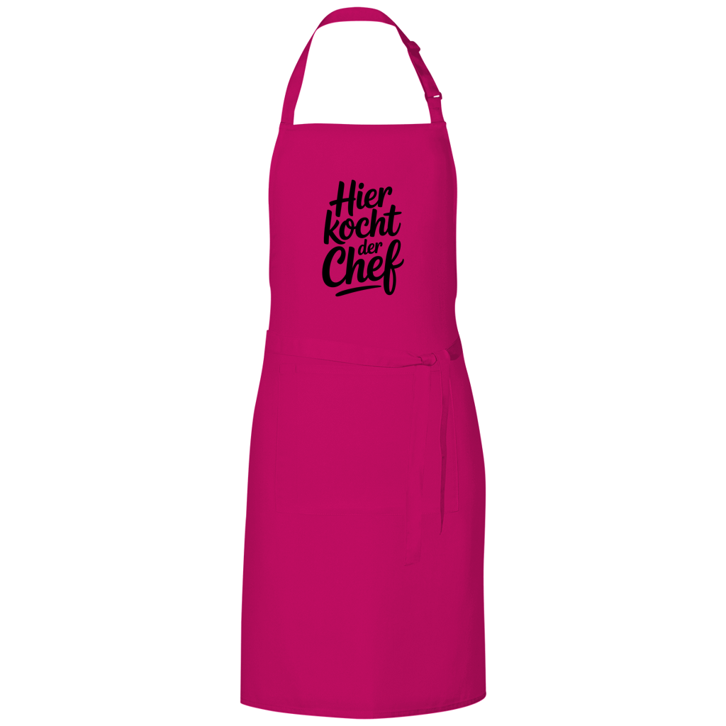 Grillschürze „Hier kocht der Chef“ – Schwarze Schrift | Lustige Koch- & BBQ-Schürze