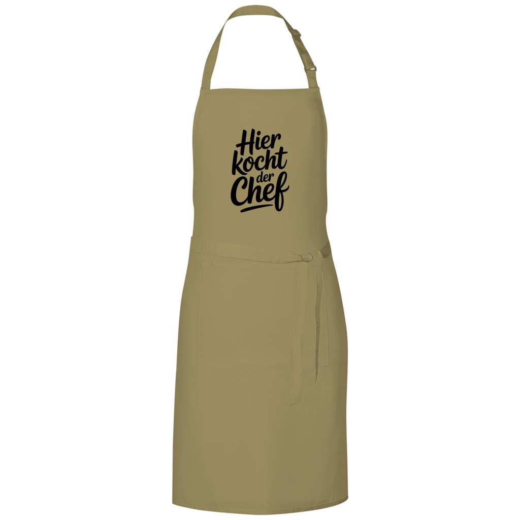 Grillschürze „Hier kocht der Chef“ – Schwarze Schrift | Lustige Koch- & BBQ-Schürze
