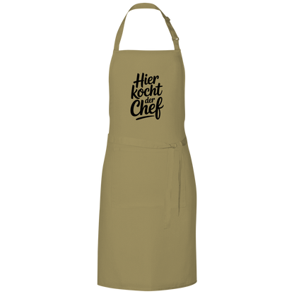 Grillschürze „Hier kocht der Chef“ – Schwarze Schrift | Lustige Koch- & BBQ-Schürze