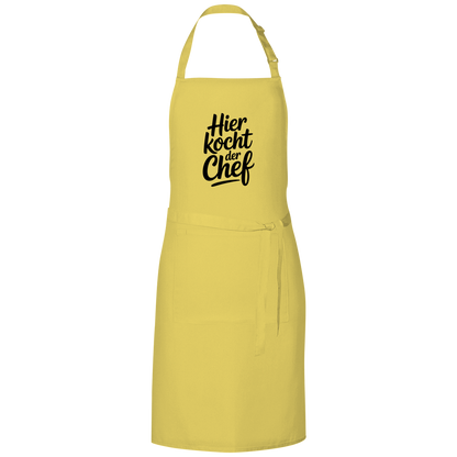 Grillschürze „Hier kocht der Chef“ – Schwarze Schrift | Lustige Koch- & BBQ-Schürze