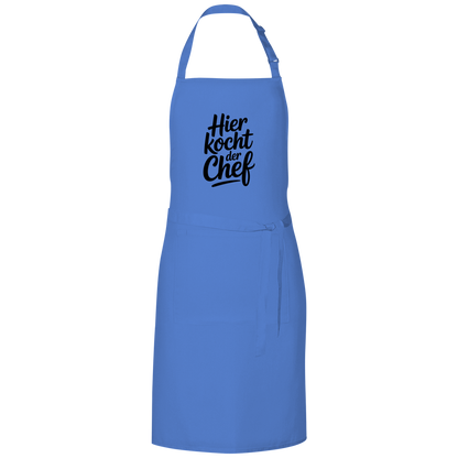 Grillschürze „Hier kocht der Chef“ – Schwarze Schrift | Lustige Koch- & BBQ-Schürze