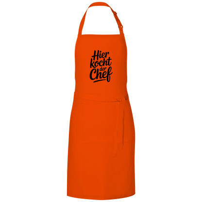 Grillschürze „Hier kocht der Chef“ – Schwarze Schrift | Lustige Koch- & BBQ-Schürze
