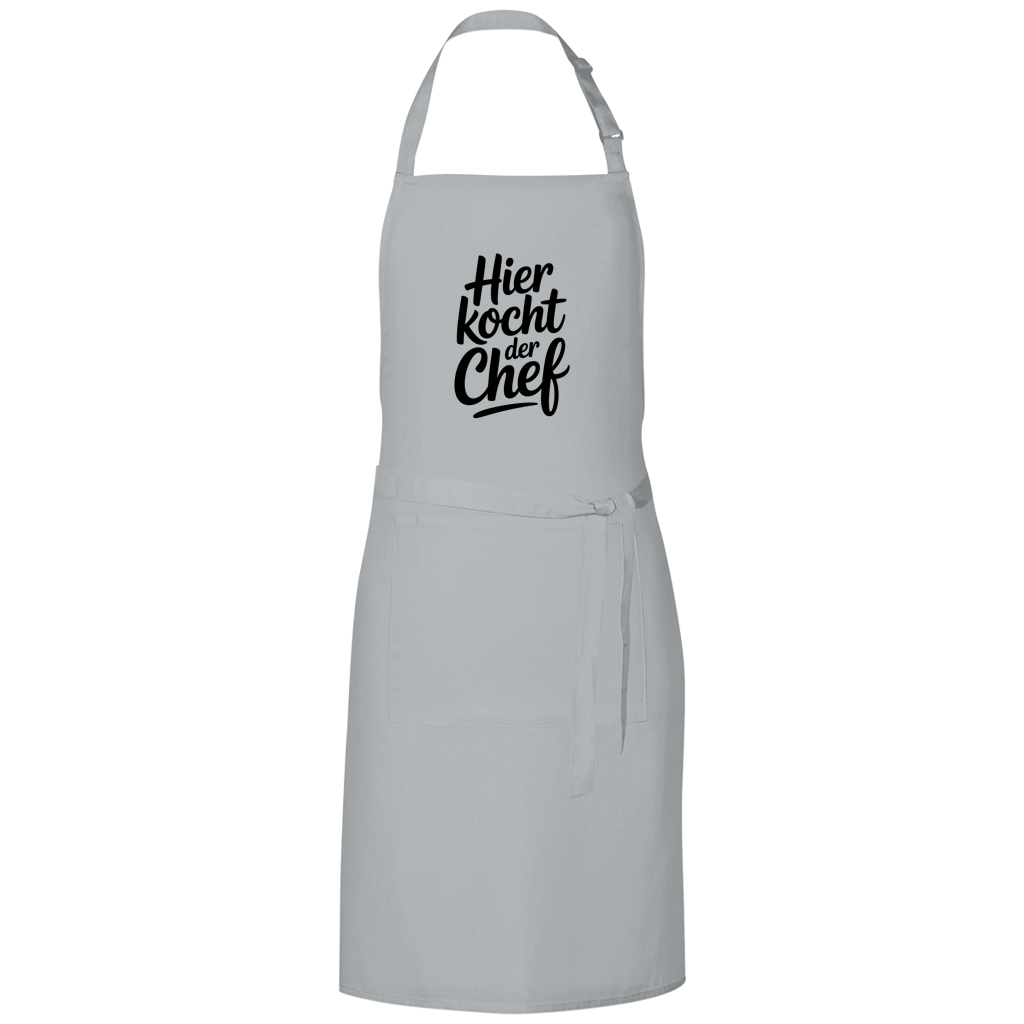 Grillschürze „Hier kocht der Chef“ – Schwarze Schrift | Lustige Koch- & BBQ-Schürze