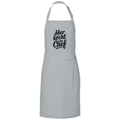 Grillschürze „Hier kocht der Chef“ – Schwarze Schrift | Lustige Koch- & BBQ-Schürze