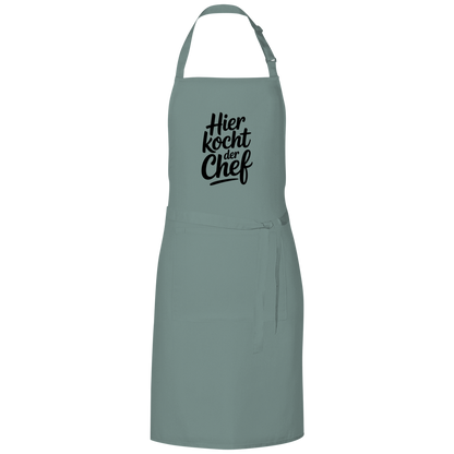 Grillschürze „Hier kocht der Chef“ – Schwarze Schrift | Lustige Koch- & BBQ-Schürze