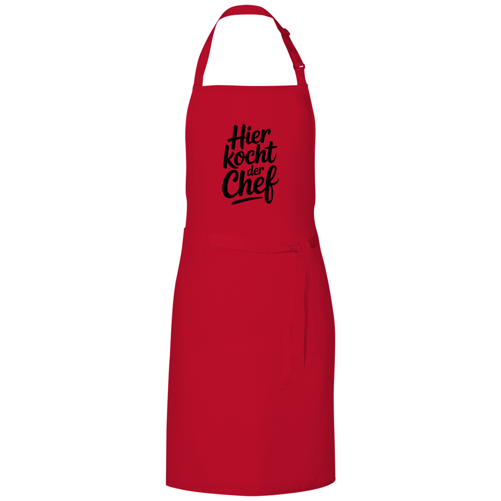 Grillschürze „Hier kocht der Chef“ – Schwarze Schrift | Lustige Koch- & BBQ-Schürze