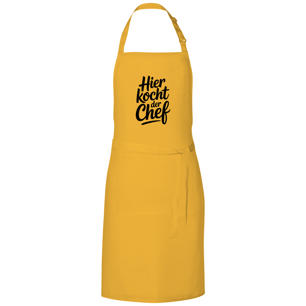 Grillschürze „Hier kocht der Chef“ – Schwarze Schrift | Lustige Koch- & BBQ-Schürze