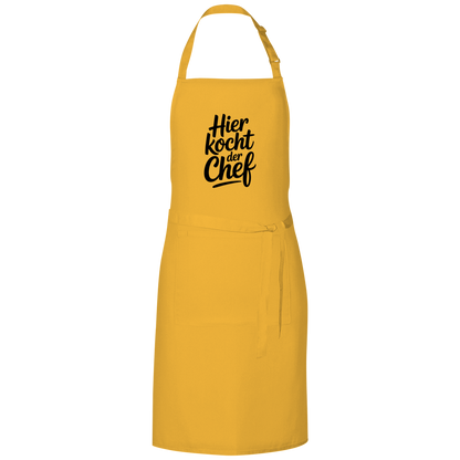 Grillschürze „Hier kocht der Chef“ – Schwarze Schrift | Lustige Koch- & BBQ-Schürze