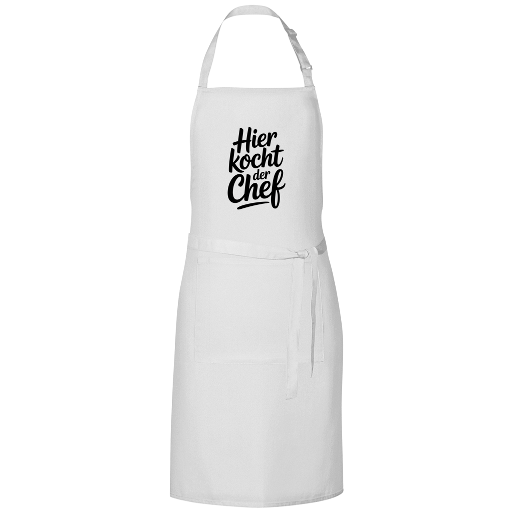 Grillschürze „Hier kocht der Chef“ – Schwarze Schrift | Lustige Koch- & BBQ-Schürze