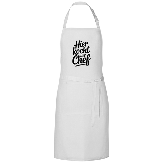 Grillschürze „Hier kocht der Chef“ – Schwarze Schrift | Lustige Koch- & BBQ-Schürze
