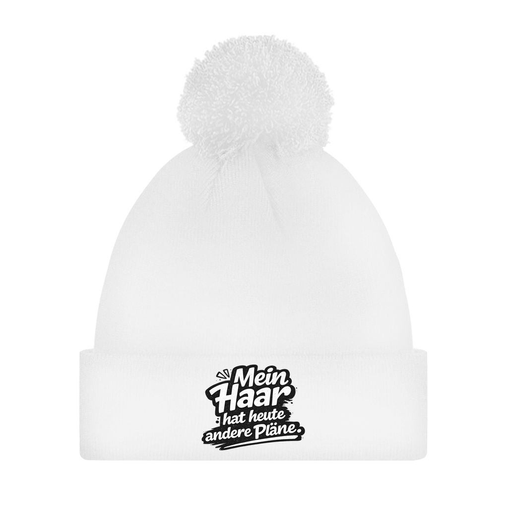 Bommelmütze „Mein Haar hat heute andere Pläne“ – Unisex Wintermütze mit Statement