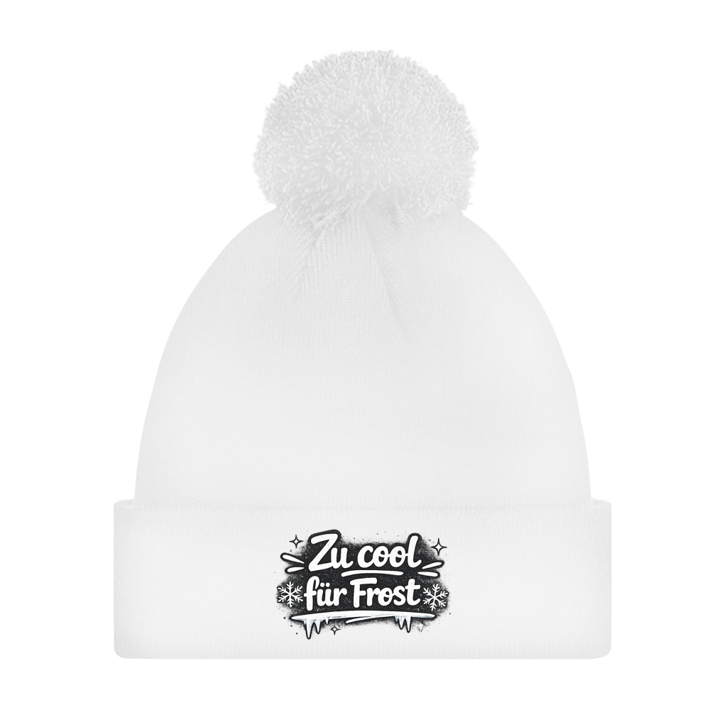 Bommelmütze „Zu cool für Frost“ – Unisex Wintermütze mit Statement