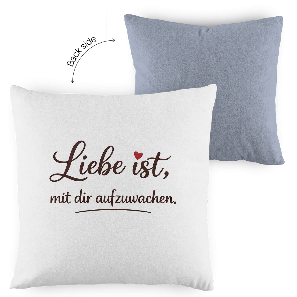 Kopfkissen zweifarbig „Liebe ist, mit dir aufzuwachen“ – Romantisches Geschenk
