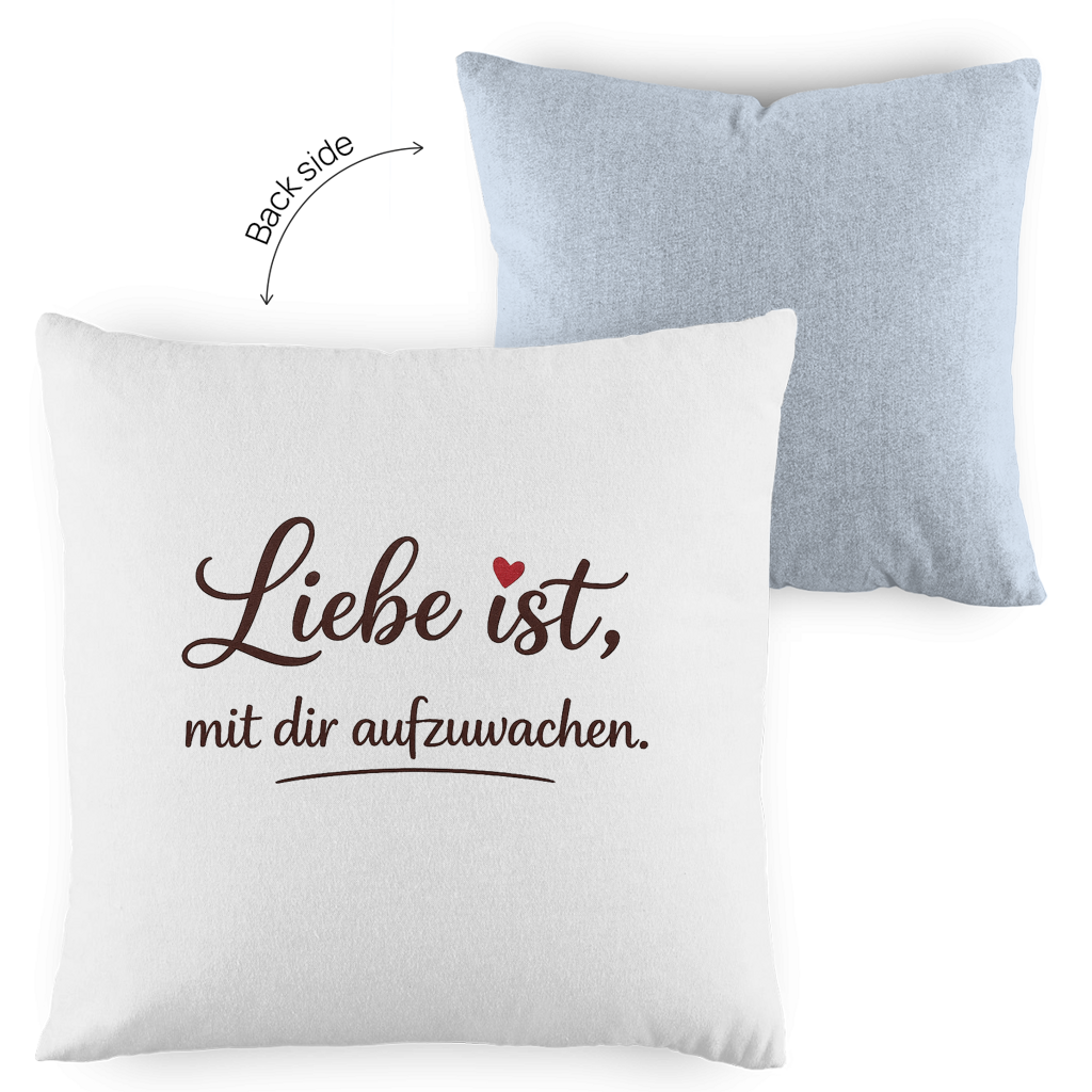 Kopfkissen zweifarbig „Liebe ist, mit dir aufzuwachen“ – Romantisches Geschenk