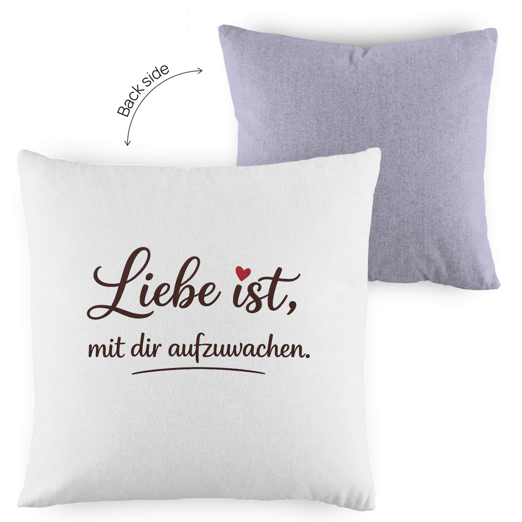 Kopfkissen zweifarbig „Liebe ist, mit dir aufzuwachen“ – Romantisches Geschenk