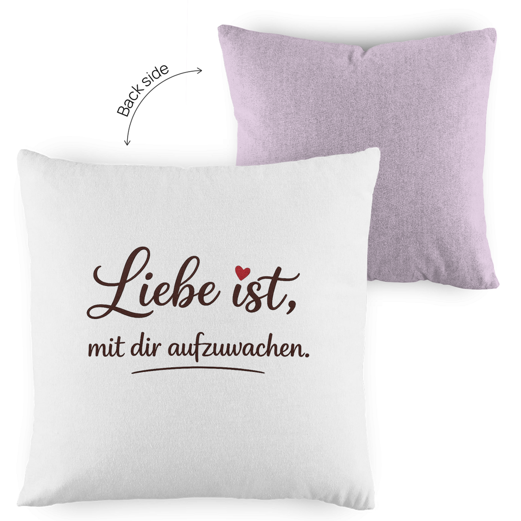Kopfkissen zweifarbig „Liebe ist, mit dir aufzuwachen“ – Romantisches Geschenk