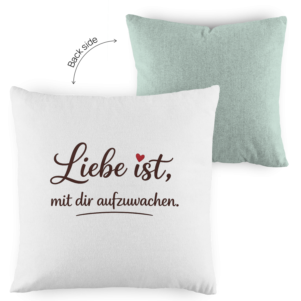 Kopfkissen zweifarbig „Liebe ist, mit dir aufzuwachen“ – Romantisches Geschenk