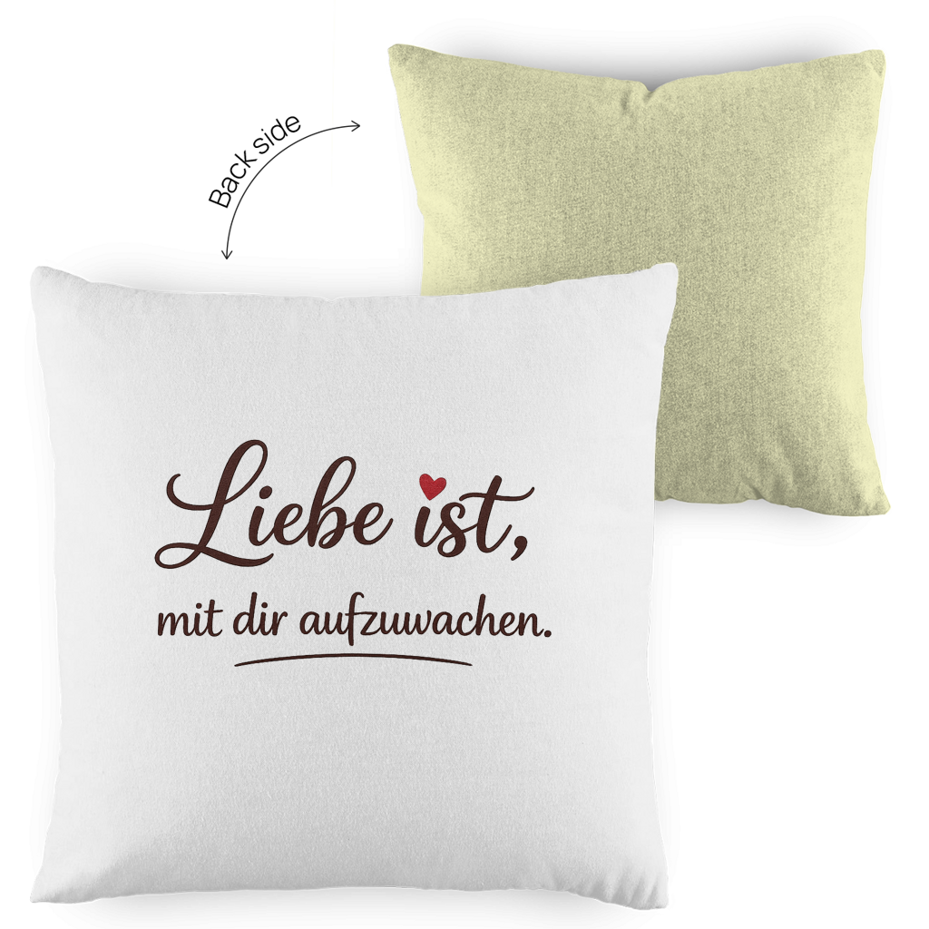 Kopfkissen zweifarbig „Liebe ist, mit dir aufzuwachen“ – Romantisches Geschenk