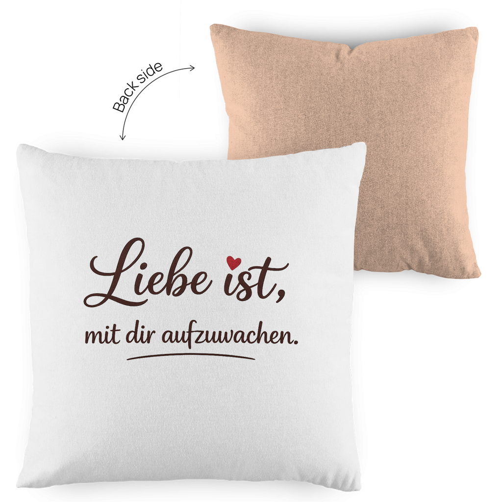 Kopfkissen zweifarbig „Liebe ist, mit dir aufzuwachen“ – Romantisches Geschenk