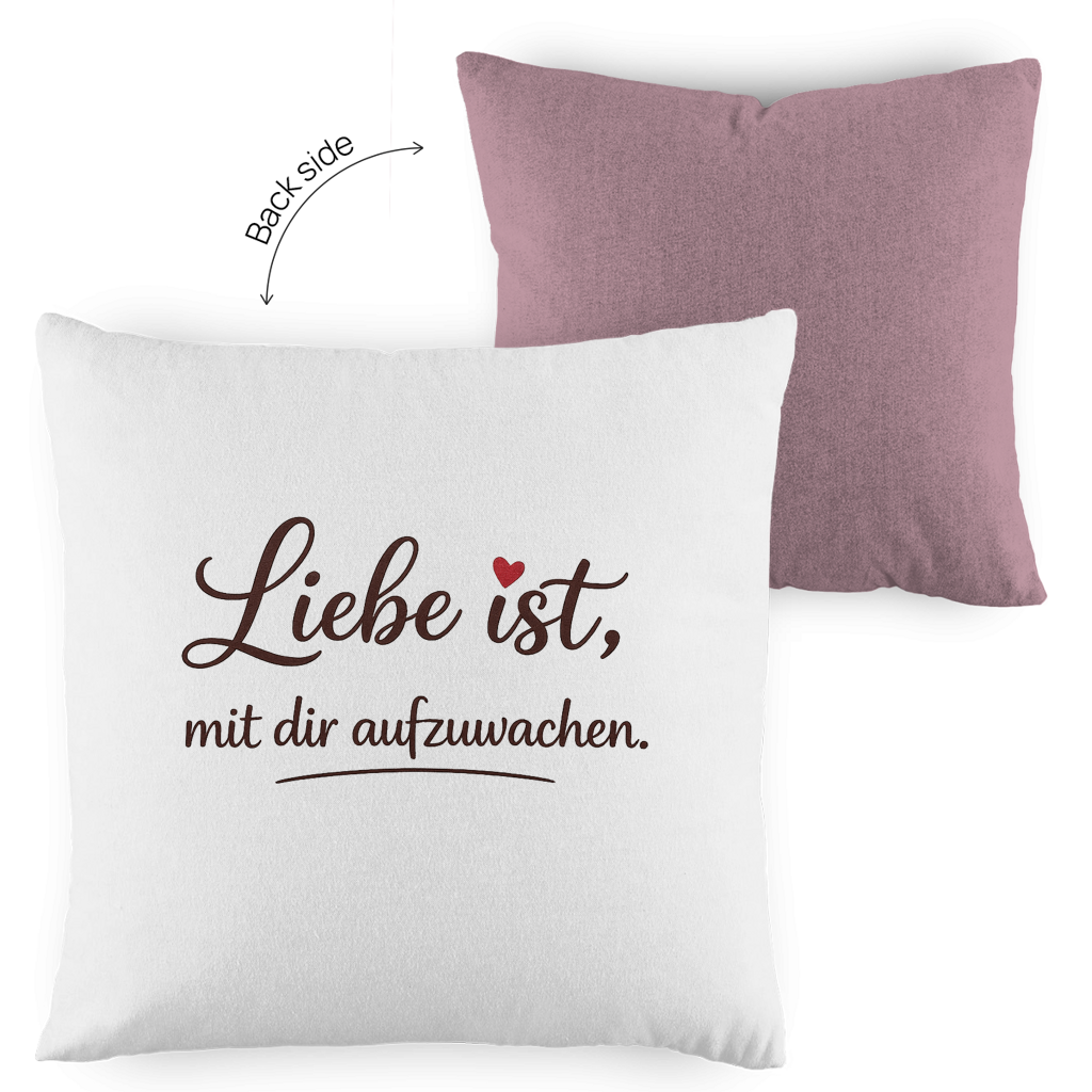 Kopfkissen zweifarbig „Liebe ist, mit dir aufzuwachen“ – Romantisches Geschenk