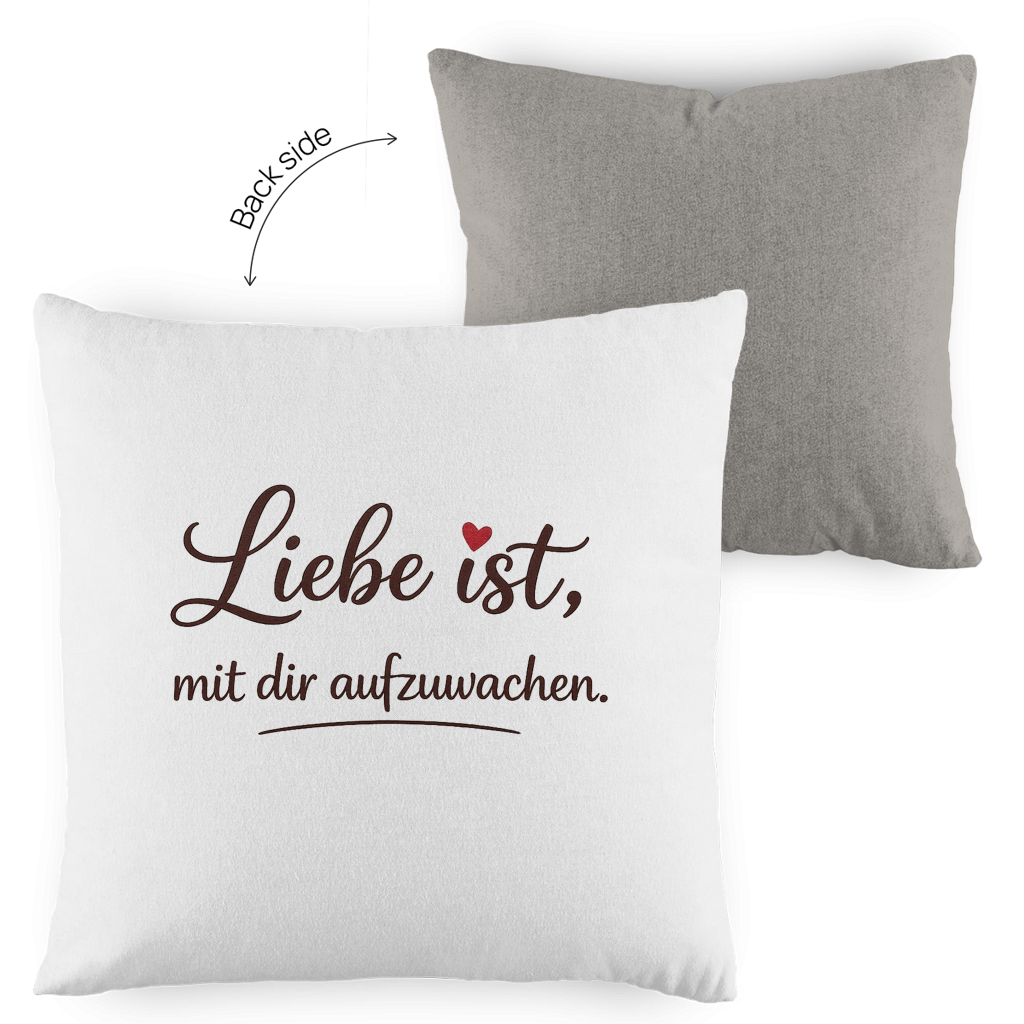 Kopfkissen zweifarbig „Liebe ist, mit dir aufzuwachen“ – Romantisches Geschenk