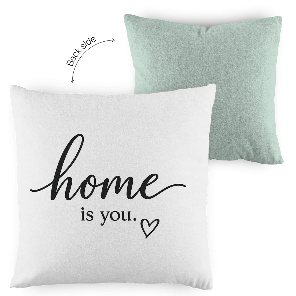 Kopfkissen zweifarbig „home is you“ – Romantisches Geschenk für Paare