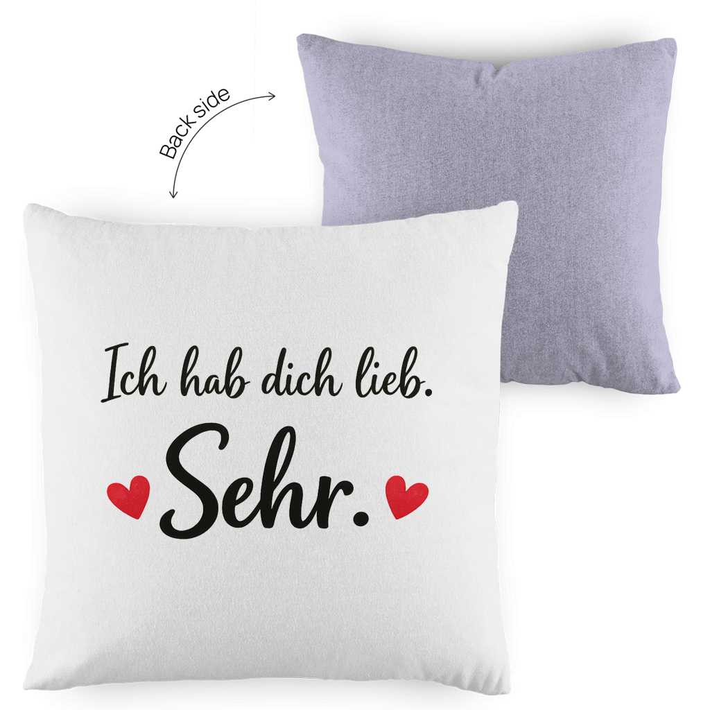 Kopfkissen zweifarbig „Ich hab dich lieb. Sehr.“ – Romantisches Geschenk