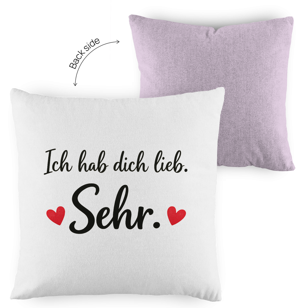 Kopfkissen zweifarbig „Ich hab dich lieb. Sehr.“ – Romantisches Geschenk
