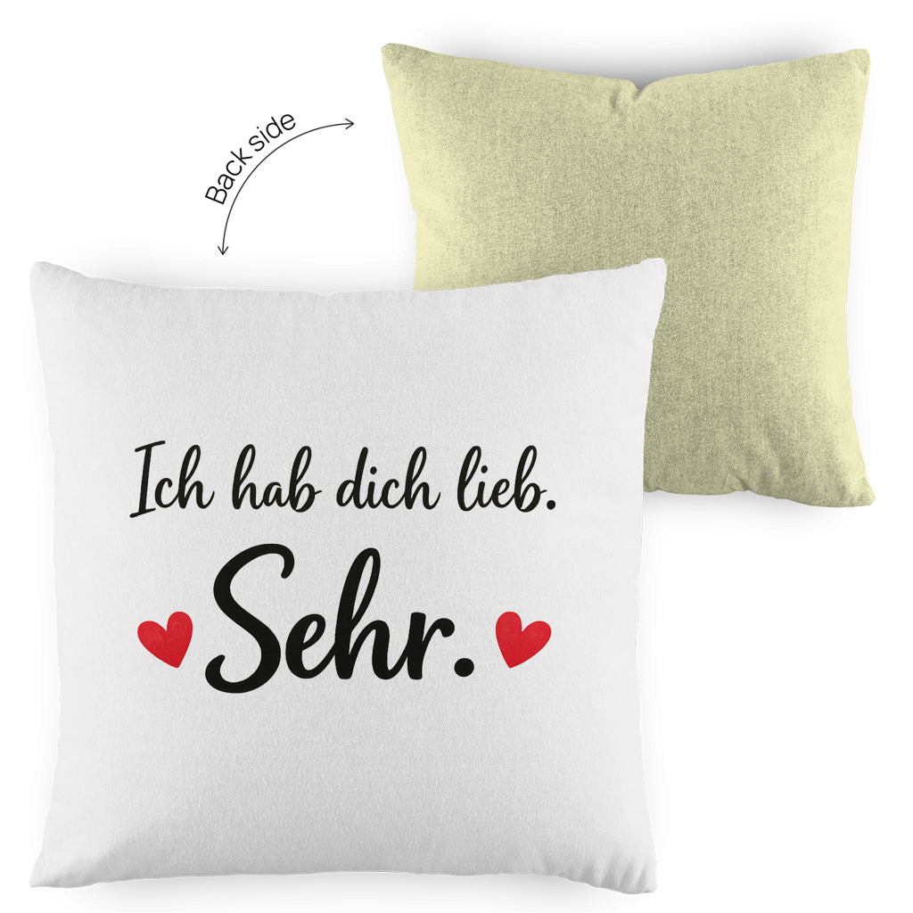 Kopfkissen zweifarbig „Ich hab dich lieb. Sehr.“ – Romantisches Geschenk
