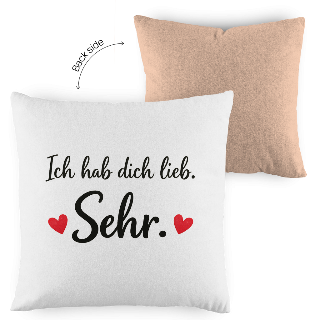 Kopfkissen zweifarbig „Ich hab dich lieb. Sehr.“ – Romantisches Geschenk