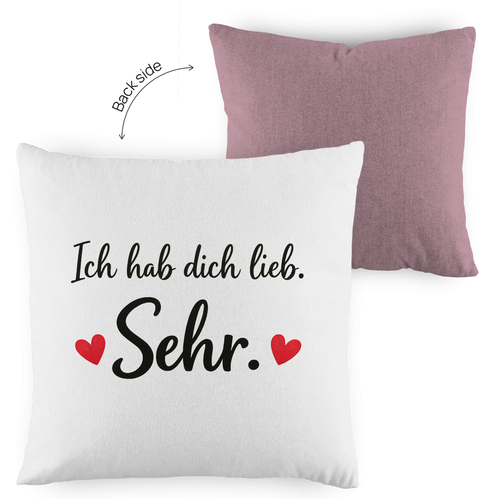 Kopfkissen zweifarbig „Ich hab dich lieb. Sehr.“ – Romantisches Geschenk