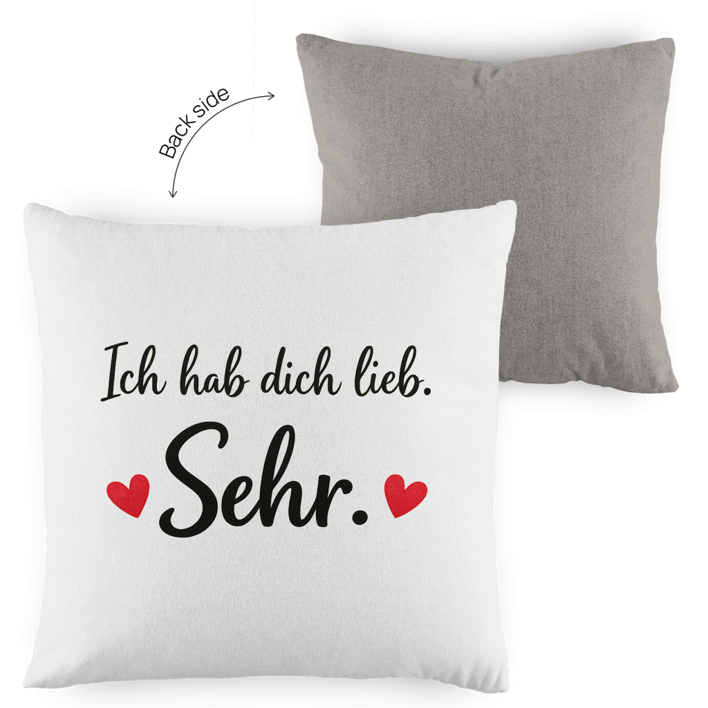 Kopfkissen zweifarbig „Ich hab dich lieb. Sehr.“ – Romantisches Geschenk